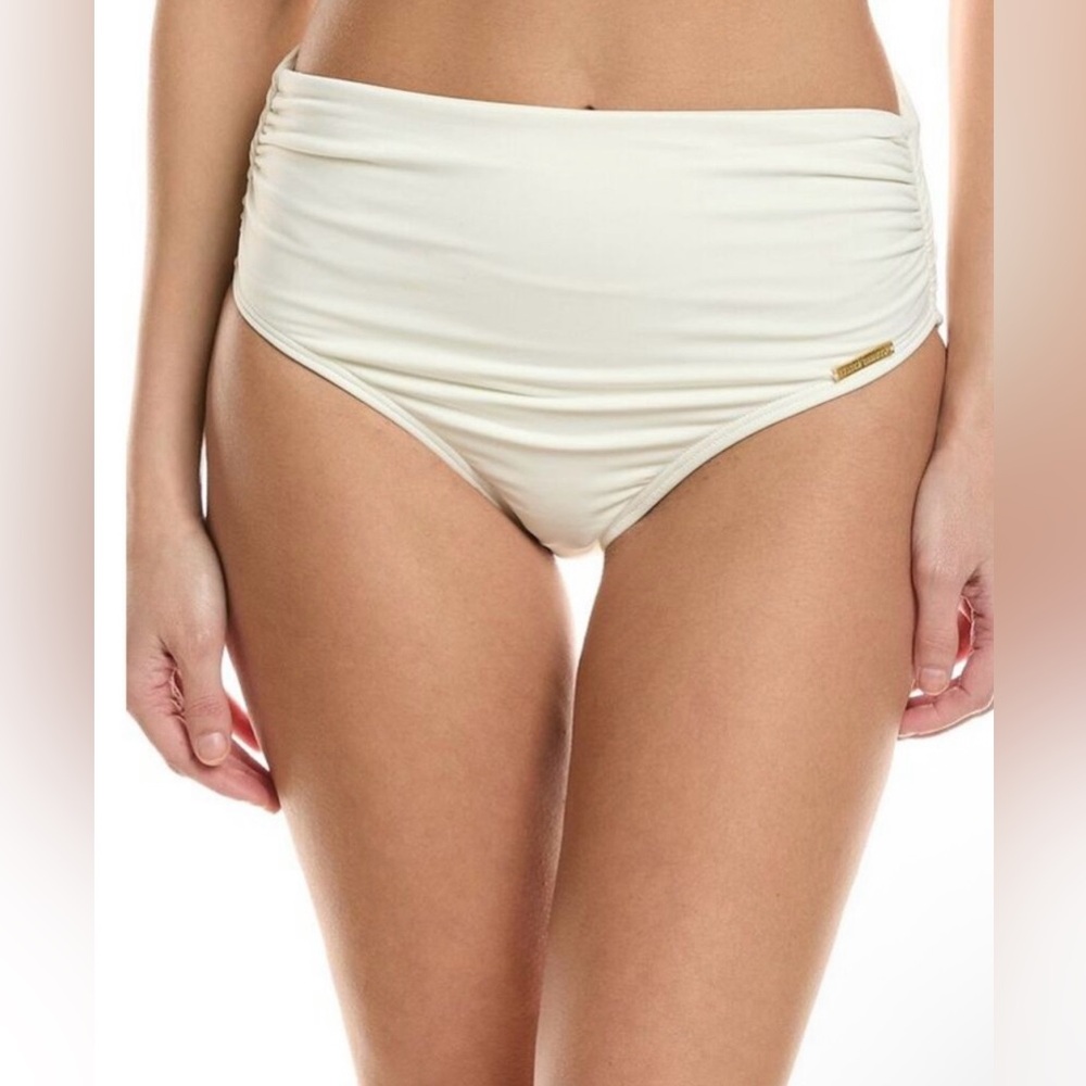 Vince Camuto Cream High-Waist Ruched Bikini Bottom Size Medium - Picture 2 of 9